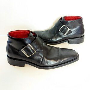 Kenneth Cole New York Ankle Boot Shoe Buckle Double Monk Strap Square Toe Dress